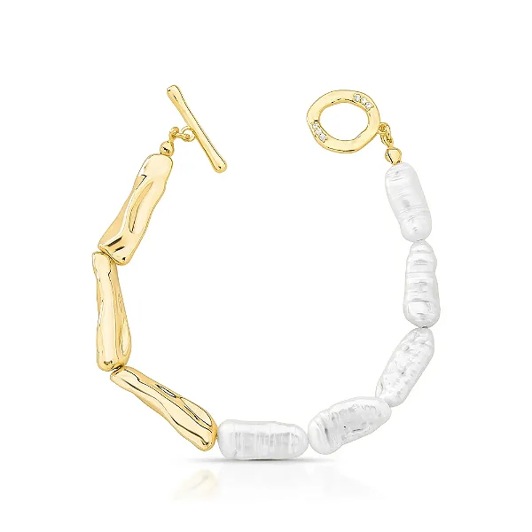 Pulseira pérola de água doce ouro semijoia