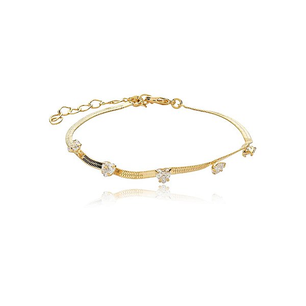 Pulseira corrente fita zircônia coração ouro semijoia 6819105