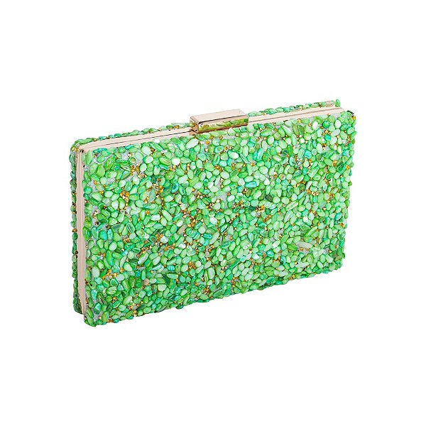 Clutch retangular pedrarias verde claro RY2206
