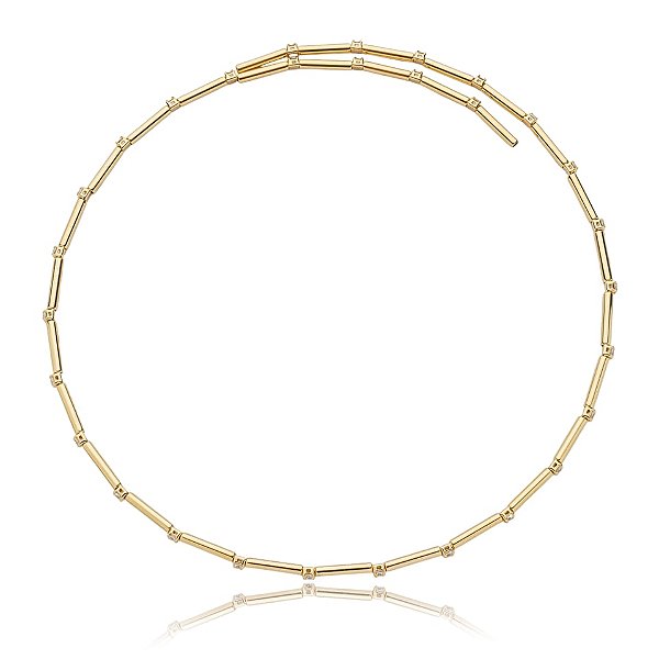Colar aro flexível canutilho zircônia ouro semijoia 9791z