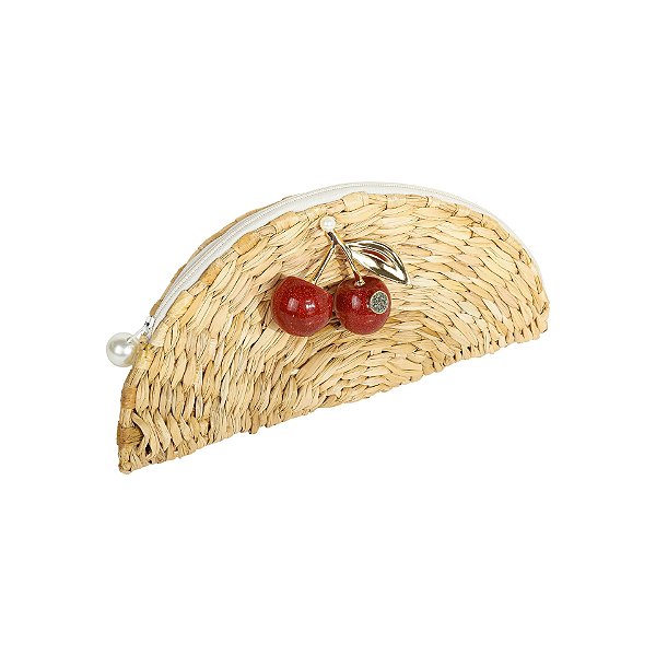 Clutch Alana Tenório palha natural e cereja