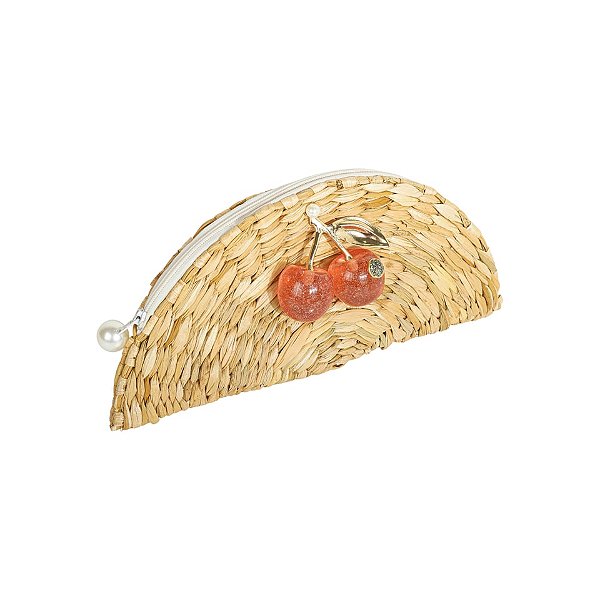 Clutch Alana Tenório palha natural cereja translúcida