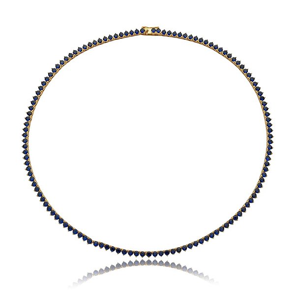 Colar curto zircônia azul royal ouro semijoia SH488