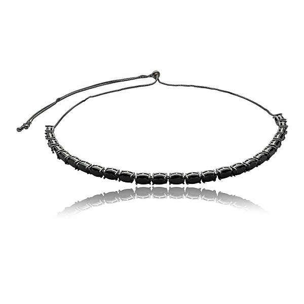 Colar choker gravatinha zircônia black oval ródio negro semijoia JL-1904110