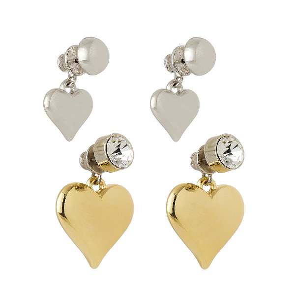 Kit 2 brincos Juliana Manzini heart mix de banhos