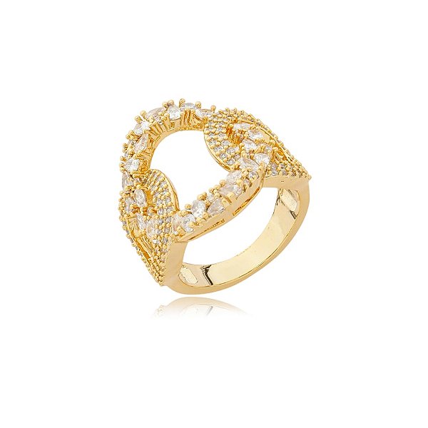 Anel elos zircônia ouro semijoia JZ240431
