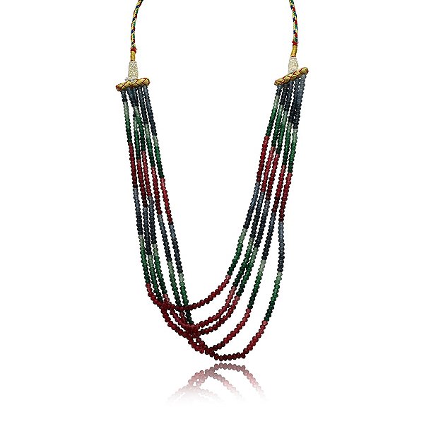 Colar pérolas e pedras jade colorida degradê