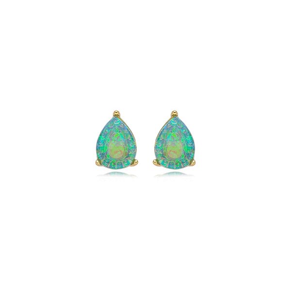 Brinco gota cristal opala verde ouro semijoia 25k01063