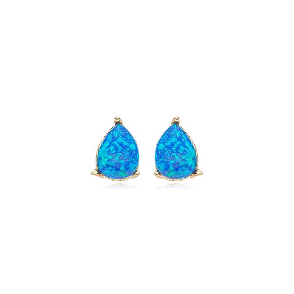 Brinco gota cristal opala azul ouro semijoia 25k01063