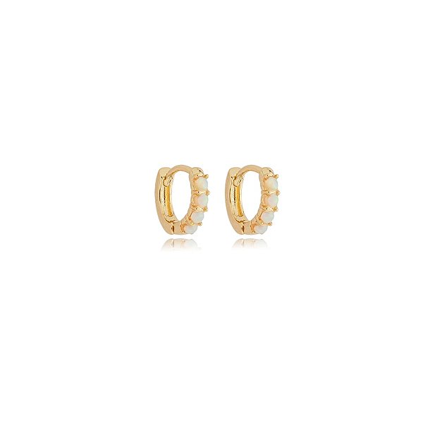 Brinco argolinha cristal opala branca ouro semijoia 25k01057