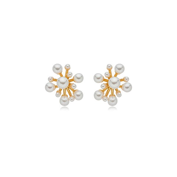 Brinco chuveirinho pérolas ouro semijoia 25a01020