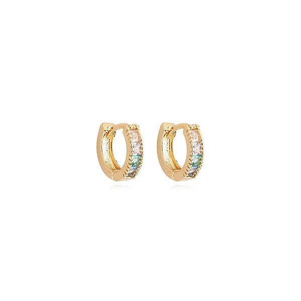 Brinco argolinha segundo furo zicônias coloridas ouro semijoia 25a01046