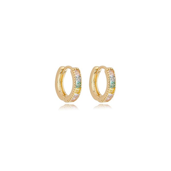 Brinco argolinha zicônias coloridas ouro semijoia 25a01045