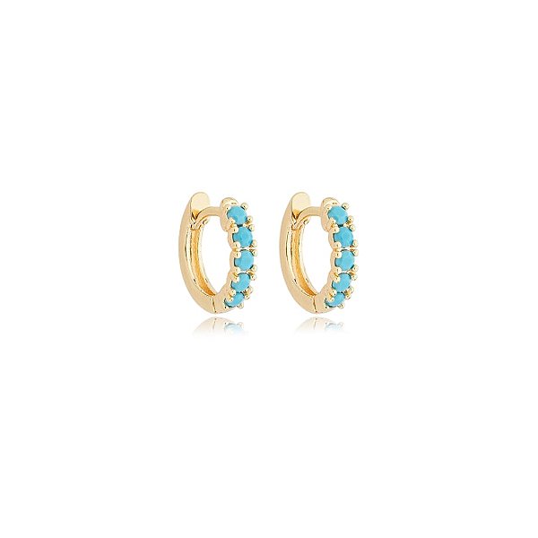 Brinco argolinha segundo furo turquesa ouro semijoia 25a01066