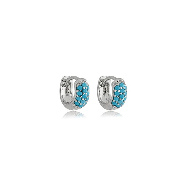 Brinco argolinha segundo furo turquesa ródio semijoia 25a01062