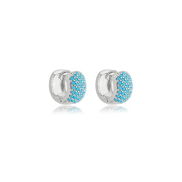 Brinco argolinha turquesa ródio semijoia 25a01063