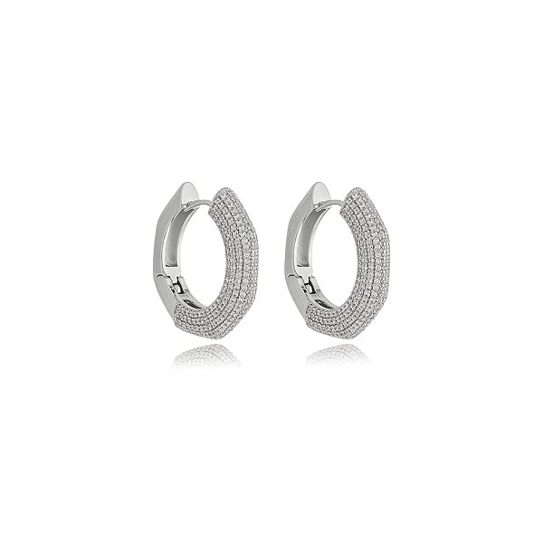 Brinco argolinha 7 lados zircônia ródio semijoia 24k20001