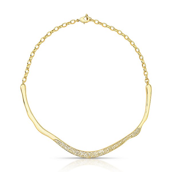 Colar aro curvado zircônia ouro semijoia