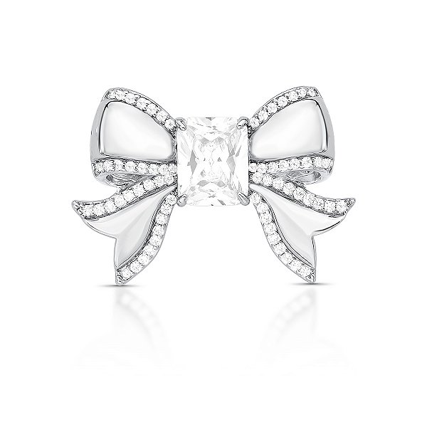 Broche laço cristal zircônia ródio semijoia