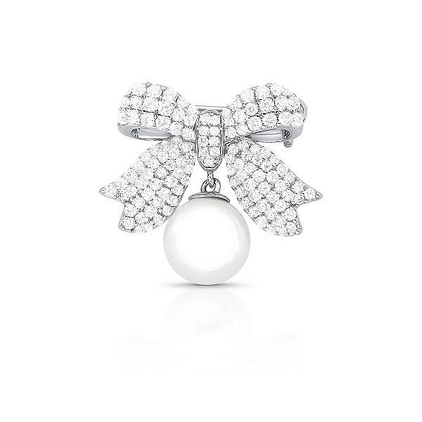 Broche laço pérola shell zircônia ródio semijoia