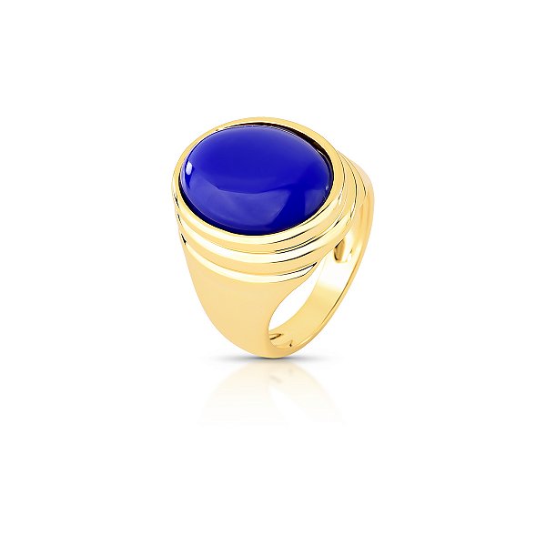 Anel cristal oval lápis lazúli ouro semijoia