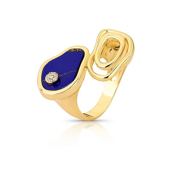 Anel orgânico cristal lápis lazuli ouro semijoia