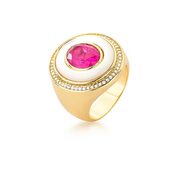 Anel oval madrepérola cristal rosa ouro semijoia
