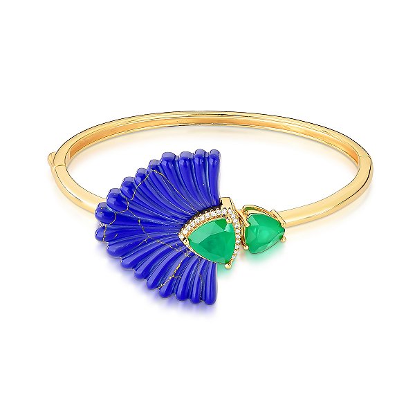 Bracelete flor cristal lápis lazuli ouro semijoia