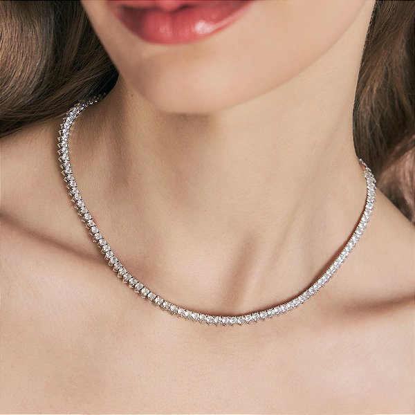 Colar riviera curto zircônia cristal ródio semijoia