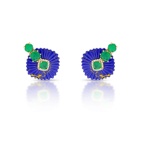 Brinco ear cuff flor cristal lápis lazuli ouro semijoia