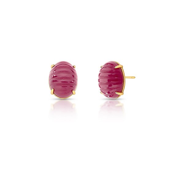 Brinco oval cristal texturizado rosa ouro semijoia