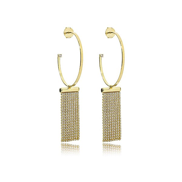 Brinco argola Mariana Amaral franja zircônia ouro semijoia