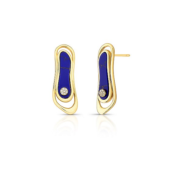Brinco orgânico cristal lápis lazuli ouro semijoia