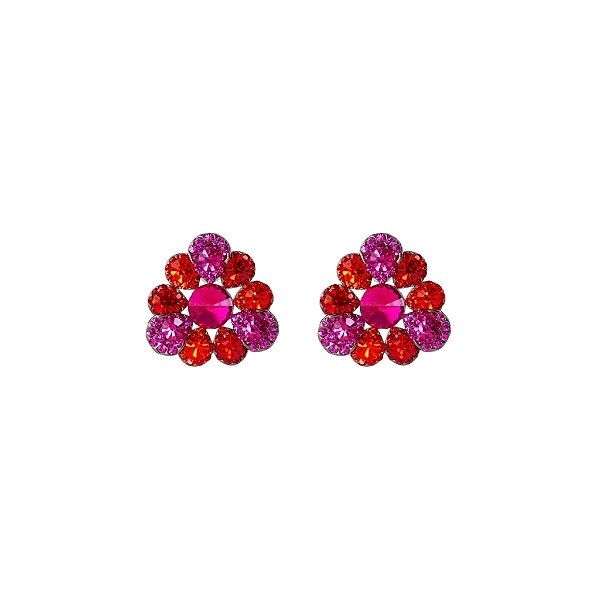 Brinco Leticia Sarabia flor cristal mix vermelho e rosa B9163
