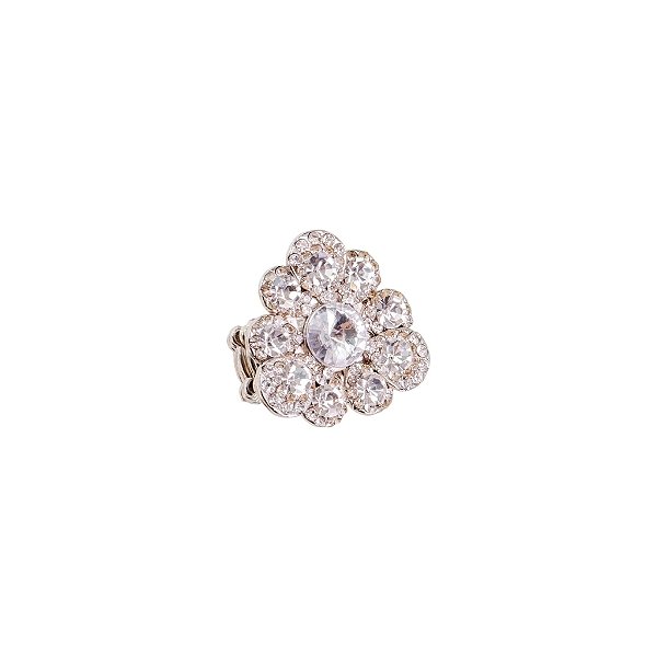 Anel ajustável Leticia Sarabia flor cristal prateado A8085