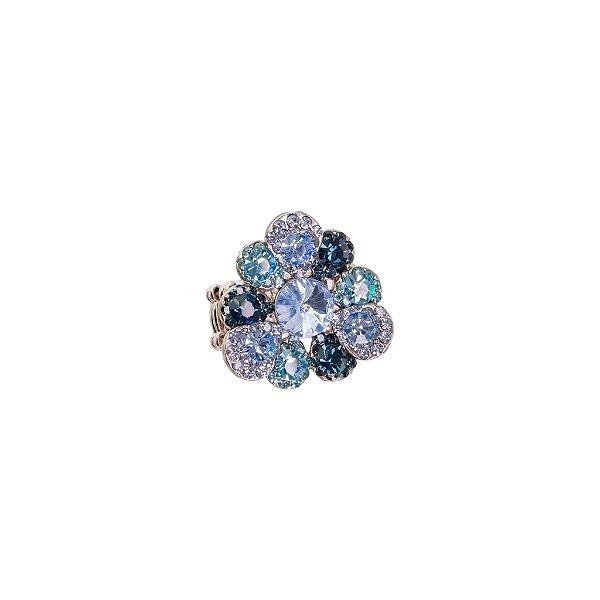 Anel ajustável Leticia Sarabia flor cristal mix azul A8085