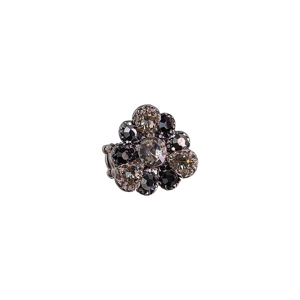 Anel ajustável Leticia Sarabia flor cristal mix preto A8085