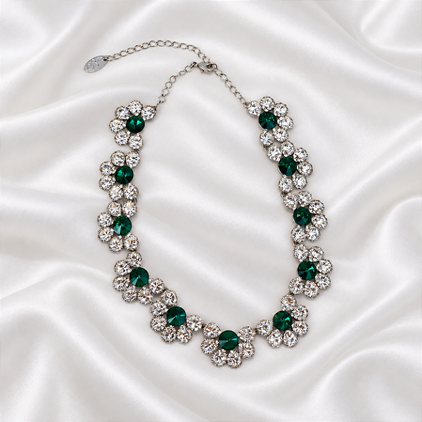 Colar Leticia Sarabia meia flor cristal verde CL9161