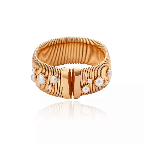 Bracelete Cristina Sabatini tubogás pérolas ouro semijoia