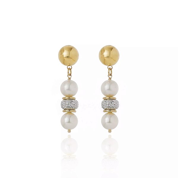 Brinco Cristina Sabatini pérolas cristais ouro semijoia