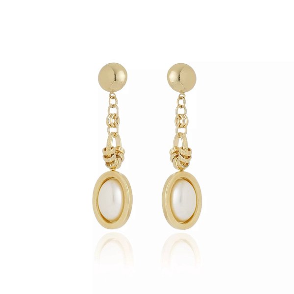 Brinco Cristina Sabatini pêndulo pérolas ouro semijoia