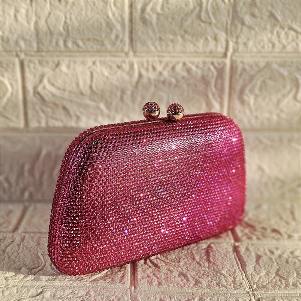 Clutch trapézio strass pink S-284