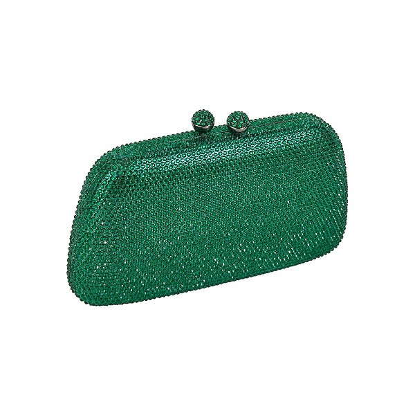 Clutch trapézio strass verde S-284
