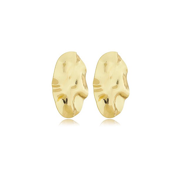 Brinco pressão oval metal amassado ouro semijoia 6841005