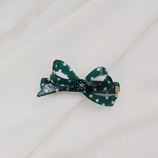 Presilha Bianca mini laço verde poá branco 00 293