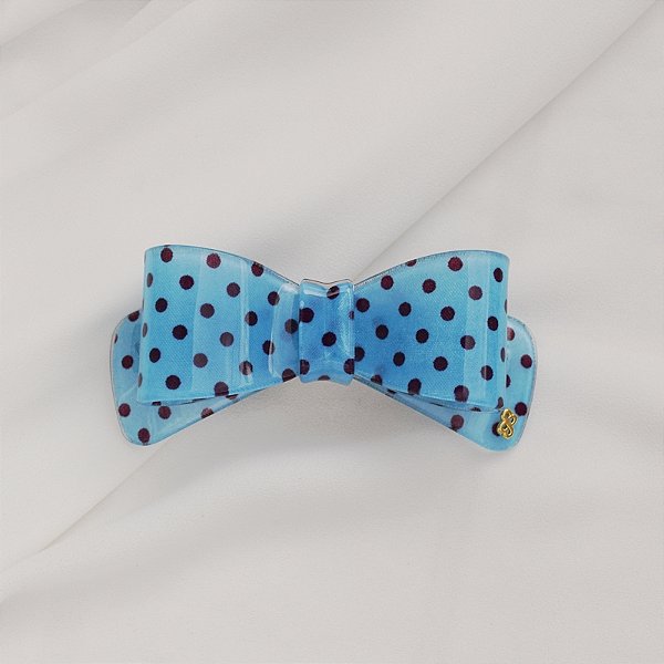 Presilha Bianca laço acrílico azul poá 00 149