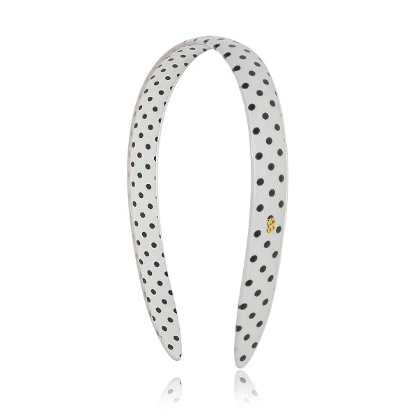 Tiara acrílico Bianca branco poá preto 20 004