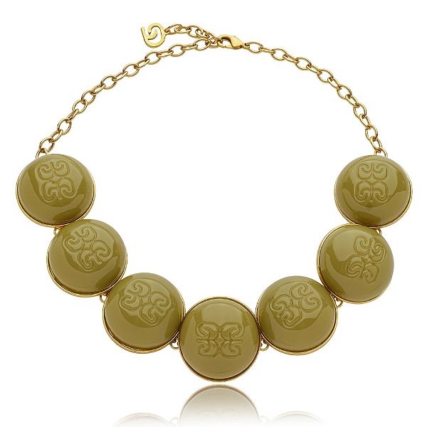 Colar SD Sheila Morais resinas verde pistache ouro vintage