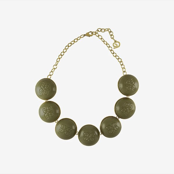 Colar SD Sheila Morais resinas verde pistache ouro vintage