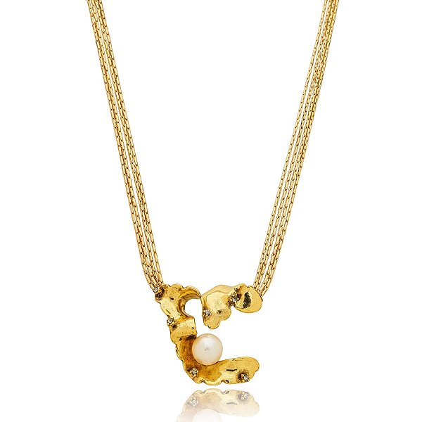 Colar Claudia Arbex line organic pérola ouro vintage